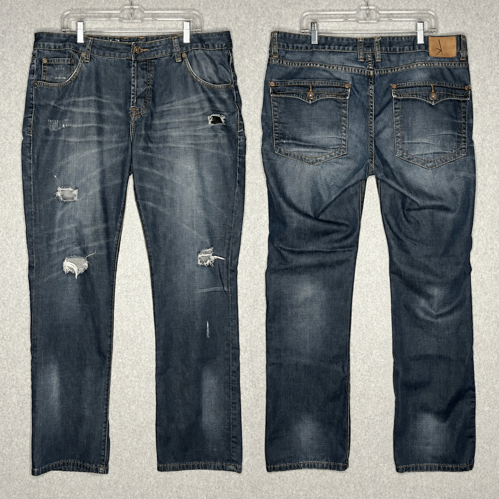 Kilogram Men's Jeans 42x33 Blue Distressed Button Fly Y2K Grunge